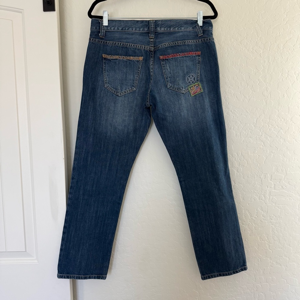 CAbi Patchwork Boyfriend Cropped Jeans Denim Pant Boho Indie Colorful Art Sz 4 - Picture 2 of 7